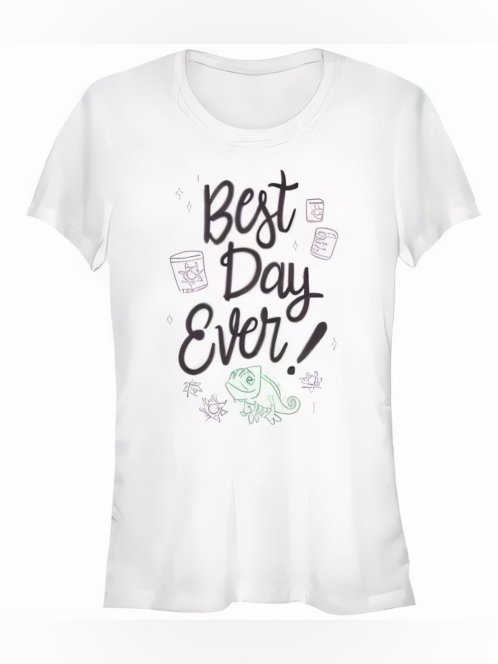 Zuni Disney White Rapunzal Best Day Ever Graphic Short Sleeve Cotton Tee Medium